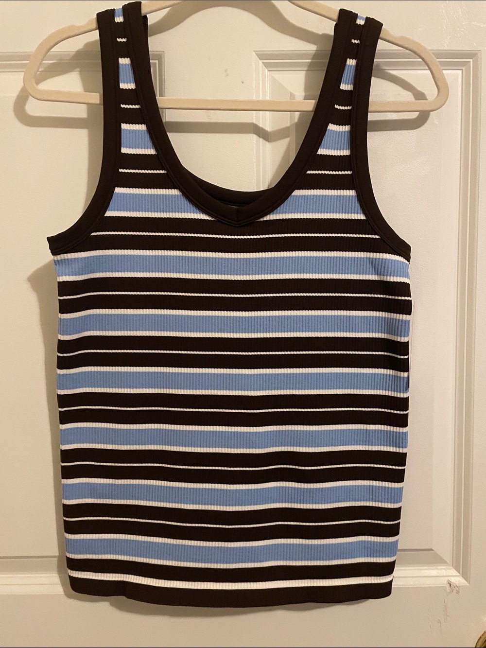 Striped Ribbed Tank Top - Black & Light Blue